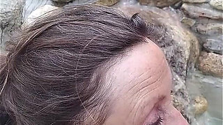 Candi Annie Sucks Cock and Swallows Cum in Fountain