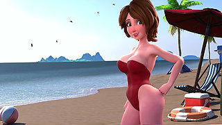 Milf Aunt Cass Riding Her Dick On The Beach - Hot Animation