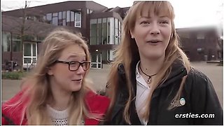 German Girls Enjoy Themselves In A Library In Berlin