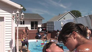 Outdoor group fucking by the pool with drunk best friends