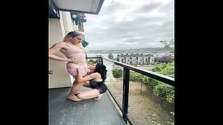 Blonde Lesbians Vanessa Cliff & Zina Sofia Eat Pussy & Squirt on Balcony - Outdoor Sex