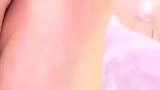 Big tit shemale jerks her long cock