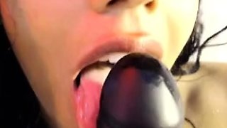 Amateur young brunette enjoys dildo on solo masturbation