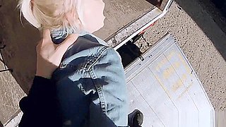 Blonde teen 18+ truck driver fucks in public