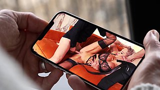 Bosomed blonde vixen Victoria Nova gets spit roasted on the sofa