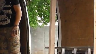 Tattooed MILF fucked in her wet shaved pussy outdoor