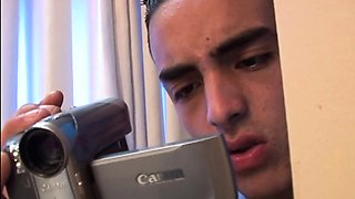 Latino twink fucked while voyeur jerks