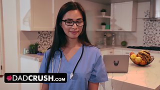 DadCrush - Cute Nurse Stepdaughter Scarlett Alexis Tests How Long Stepdad Can Last Without Cummming