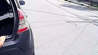 HOT GIRL WASHES HER CAR SHOWING OFF ON THE STREET