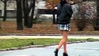 Brunette Flashing Her Titties And Pussy Outdoors In Public