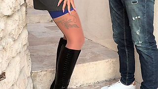 Shown for dessert, Polly Gardel, porn actress gets fucked outside and drinks cum
