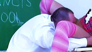 Horny college teen gets tutoring from director and gets fucked