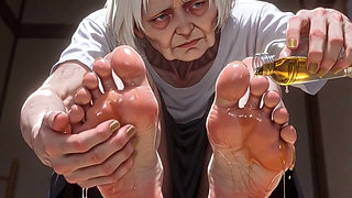 87 Year Old Granny Sensual Foot Oil Massage - Gorgeous Feet & Nails