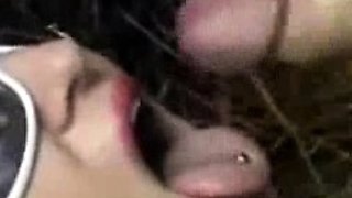 Amateur outdoor deepthroat and cum play