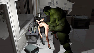 Hot Milf Nailed By Green Monster Cock and Creampied