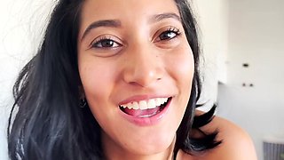 Small tit brunette teen fucks a big cock