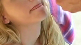 Cute big boobs blonde teen Jessi Stone POV deepthroat facial blowjob on knees