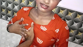 Hot Desi Messy Blowjob & Standing Dogy Style Sex Orange Dress
