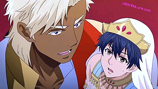 Titan dominates bride in bed after erotic anime feast
