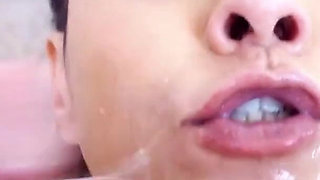 Brazilian teen Abby Lee Brazil POV deepthroat blowjob and cum swallow