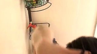 Amateur busty brunette masturbates and does hand job
