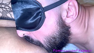 Blindfolded Slave Worshipping Fat Wet Pussy