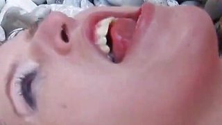 Cute young French slut fucking DP with 2 cocks on the beach