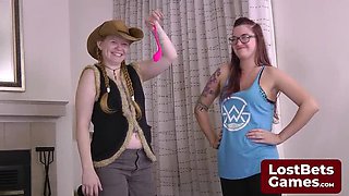 Amber Chase First Time Threesome Lost Bet Game - Big Tits Brunette Tied Up & Covered