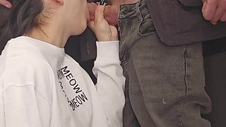 Cute babe sucks me off before fucking