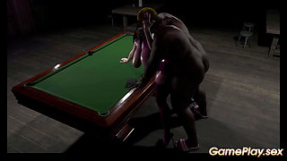 Slutty pussy plays with hard cock on the pool table