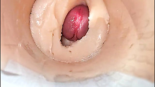 Camera deep inside tight pussy captures huge cum explosion