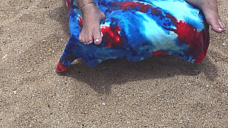 Laying with My Shaved Big Pussy Spread Wide Open on the Nude Beach to Tease Those Walking by and Looking BBW Swinger Wife Feet