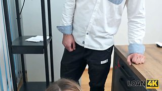Loan4k. blonda czech came for a loan with her hubby and hop on manager's cock