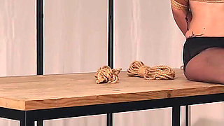 Luna's Whipped Cream Fantasy - Strict Rope Hogtie & Ballgag in Black Pantyhose, Crotch Rope