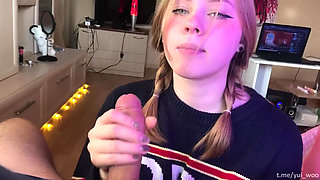 Student girl gently sucks and loves cum