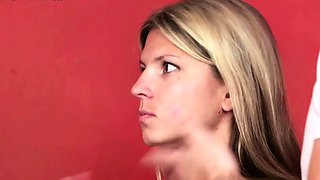 Naughty hot CFNM babe gives BJ to dude