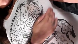 Big-Tit Tattooed Brunette MILF Orgasms on Webcam Solo