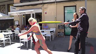 Tina Kay and Sienna Day in a public humiliation hardcore session