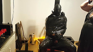 Foil Bondage Slave Part 2 - Cling Film Mummified and Edged to Madness