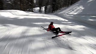 Exhibitionist Skiing: Blonde Flashes in Cable Car