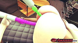 Asuna Ichinose 3D Hentai Animation - Girl in Blue Suit Receives Kissing, Fingering Her Tight Pink Pussy & Vibrator Squirt