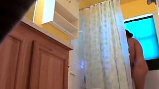 Stepdaughter 21 shaves pussy in shower (voyeur)
