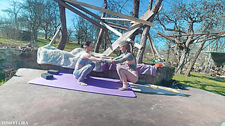 JOI Voyeur Stretching in Yogapants with my tattooed friend Anuskatzz
