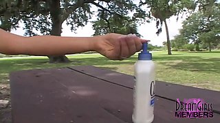 Good real titties and upskirt pussy in a public park