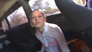 Horny blonde teen's nailed by a big cock in the bang bus