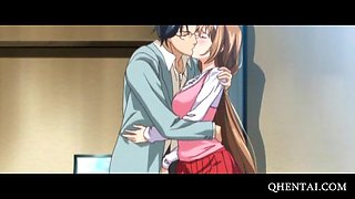 Hentai babe gets on her knees and sucks cock