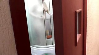 Mature MILF with Big Natural Tits Shower Sex - Brunette Stepmom Asks Step Son for Towel Close Up Pussy & Ass
