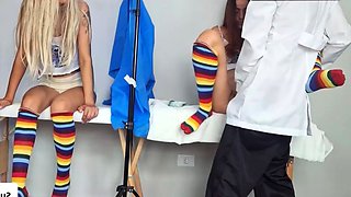 Doctor probes and boinks two stepsisters for the first time!