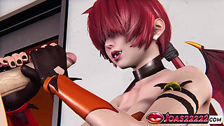 Halloween 3D Hentai - Shermie as a Seductive Red Succubus with Big Tits, Offering Intense Blowjob, Sitting Handjob, and Cumshot