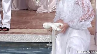 WAM lesbo in bride dress gets wet
